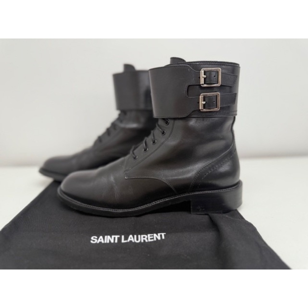 Authentic Saint Laurent Black Leather Lace Up Boots Size 39
